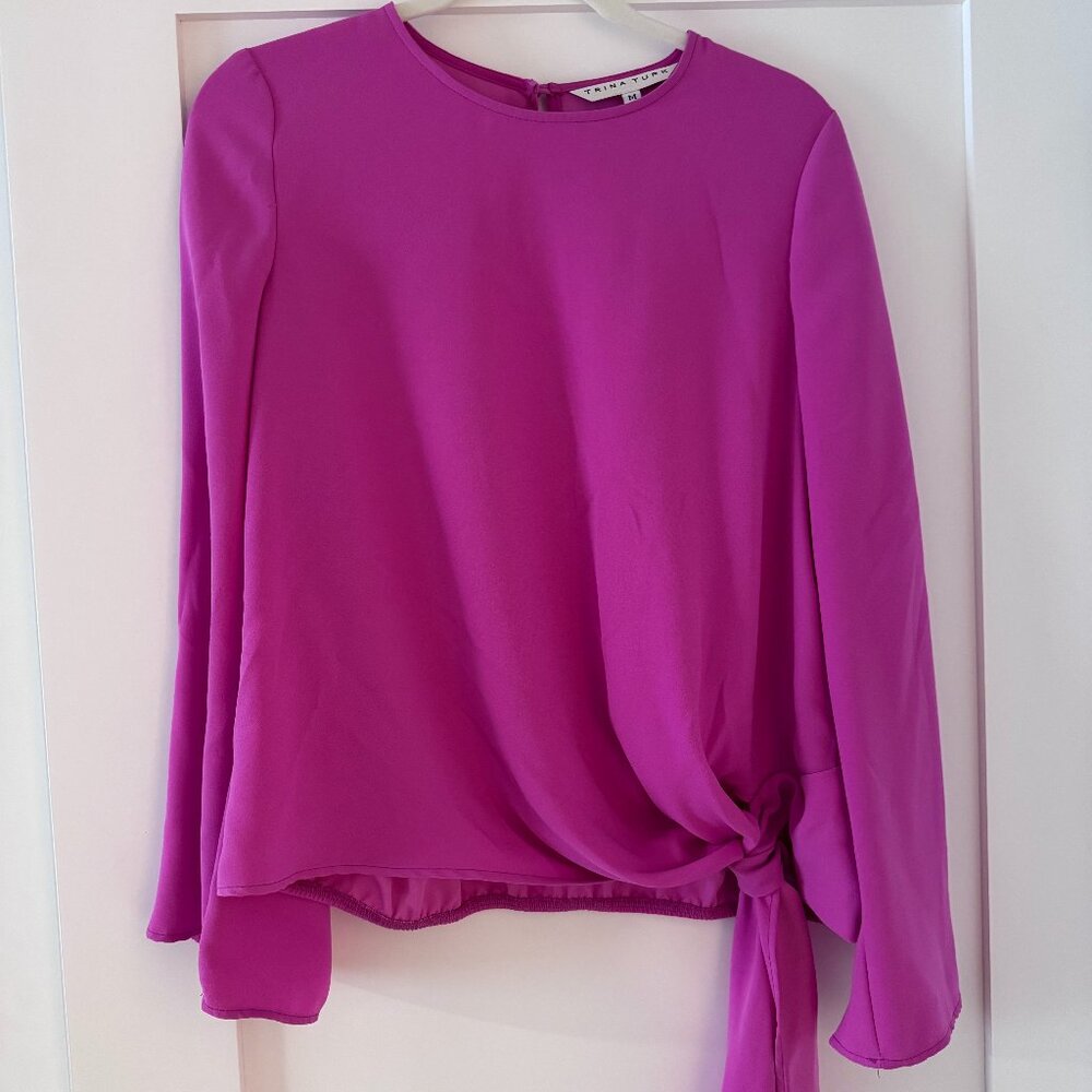 Trina Turk Magenta Long Sleeve Blouse w/ Side Knot – Size M